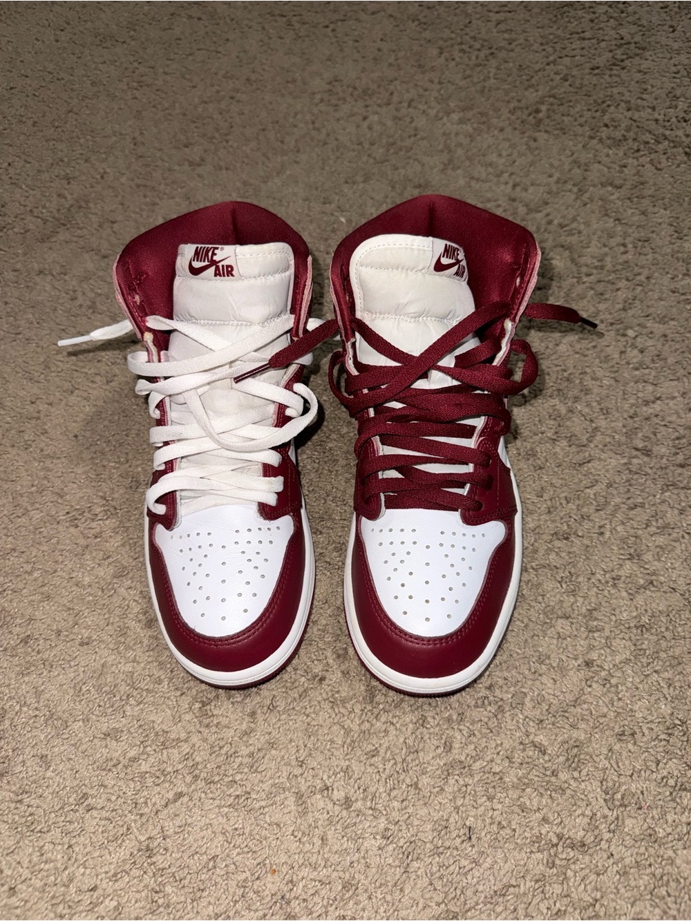 Jordan High-Top Sneakers in White and Burgundy - Picture 2 of 9